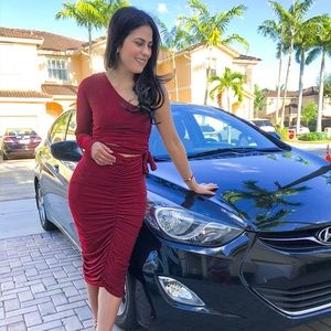 One Shoulder Burgundy Dress